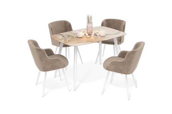 Обеденная группа SHT-DS277 дымчатый топаз / латте / белый муар