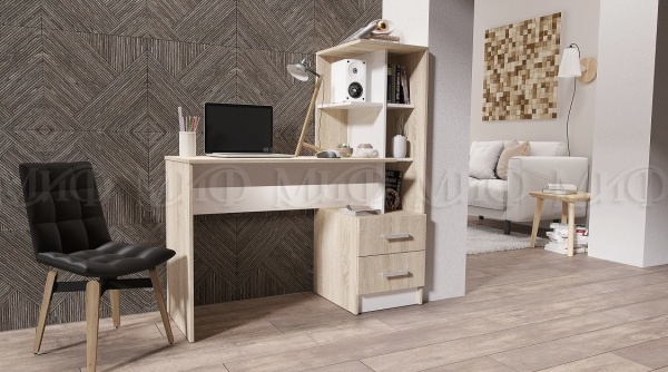 Компьютерный Стол Моника №2 Дуб Сонома+Белый/Ш-1200 x В-1302 x Г-500 мм